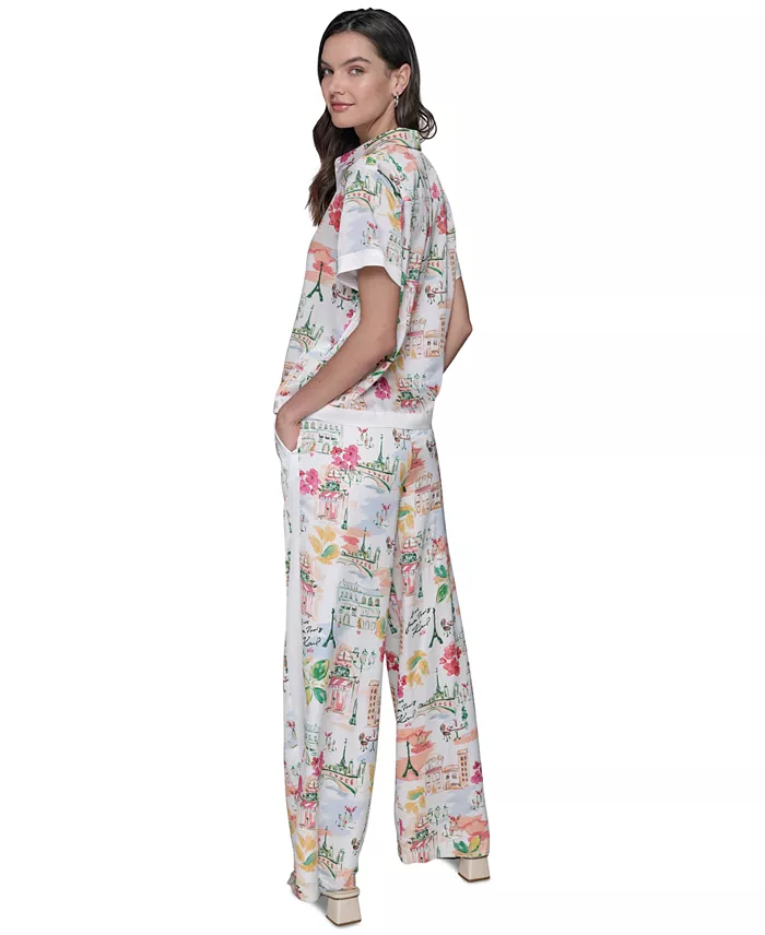 KARL LAGERFELD PARIS Women's Printed Camp Shirt Women's Fashion Shoes & Accessories