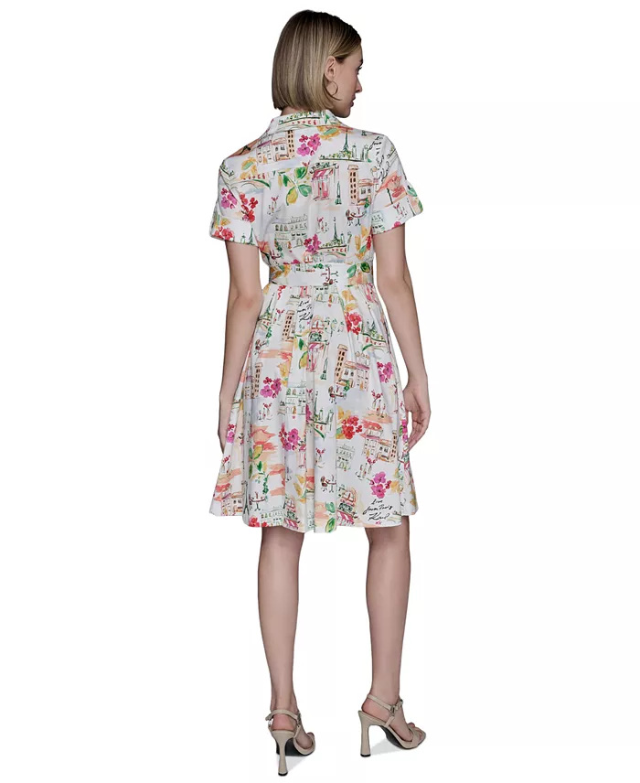 KARL LAGERFELD PARIS Women's Printed Cotton A-Line Shirtdress Women's Fashion Shoes & Accessories