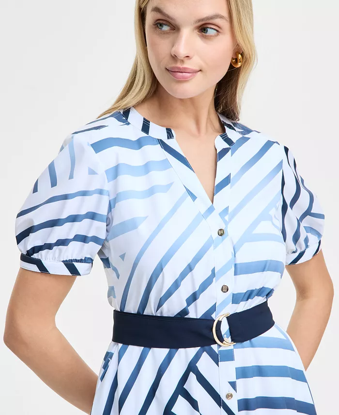 KARL LAGERFELD PARIS Women's Printed Handkerchief-Hem Shirtdress Women's Fashion Shoes & Accessories