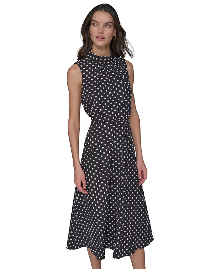 KARL LAGERFELD PARIS Women's Printed Mock-Neck Midi Dress Women's Fashion Shoes & Accessories