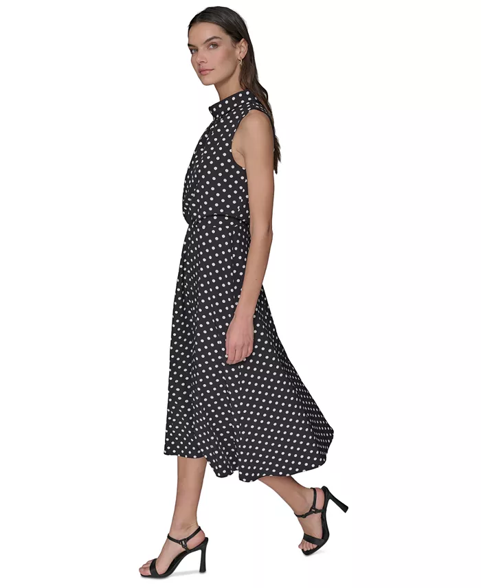 KARL LAGERFELD PARIS Women's Printed Mock-Neck Midi Dress Women's Fashion Shoes & Accessories
