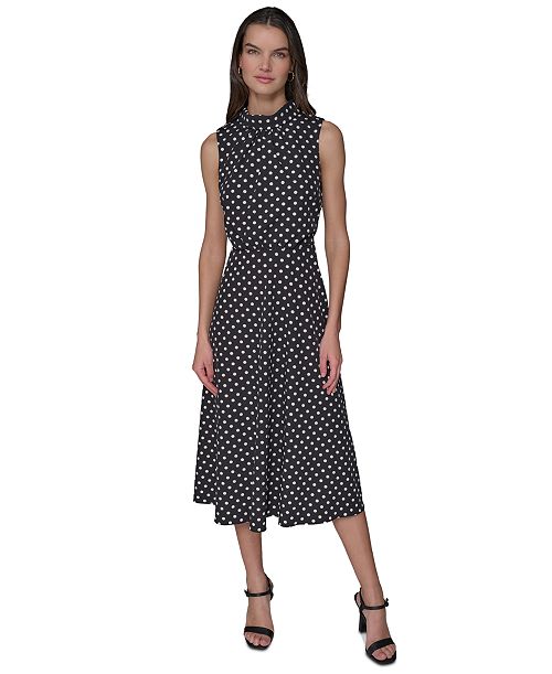 KARL LAGERFELD PARIS Women's Printed Mock-Neck Midi Dress Women's Fashion Shoes & Accessories