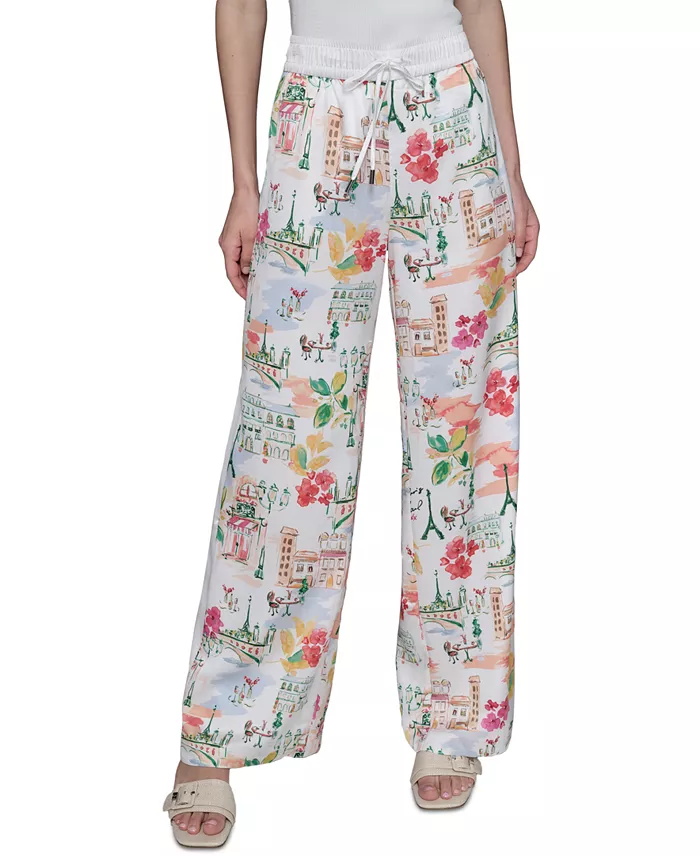 KARL LAGERFELD PARIS Women's Printed Pull-On Pants Women's Fashion Shoes & Accessories