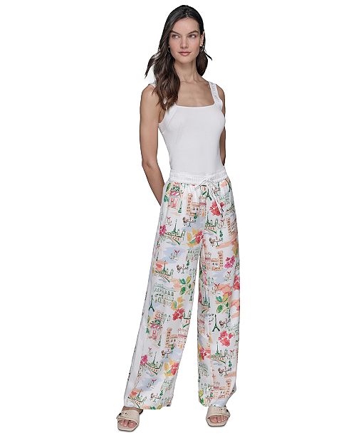 KARL LAGERFELD PARIS Women's Printed Pull-On Pants Women's Fashion Shoes & Accessories