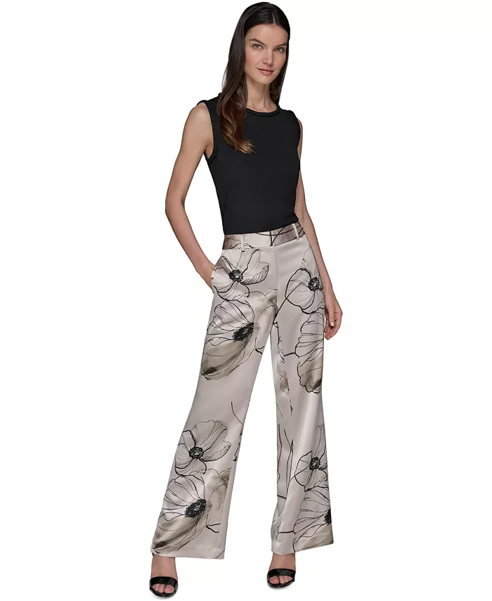 KARL LAGERFELD PARIS Women's Printed Satin Pants Women's Fashion Shoes & Accessories