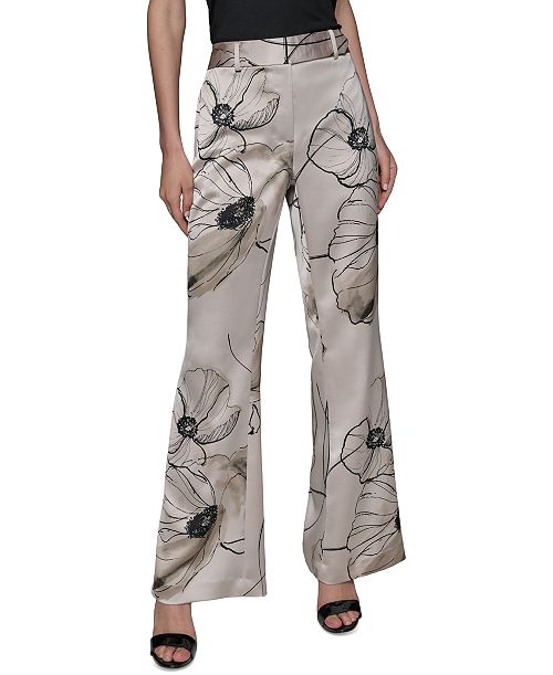 KARL LAGERFELD PARIS Women's Printed Satin Pants Women's Fashion Shoes & Accessories