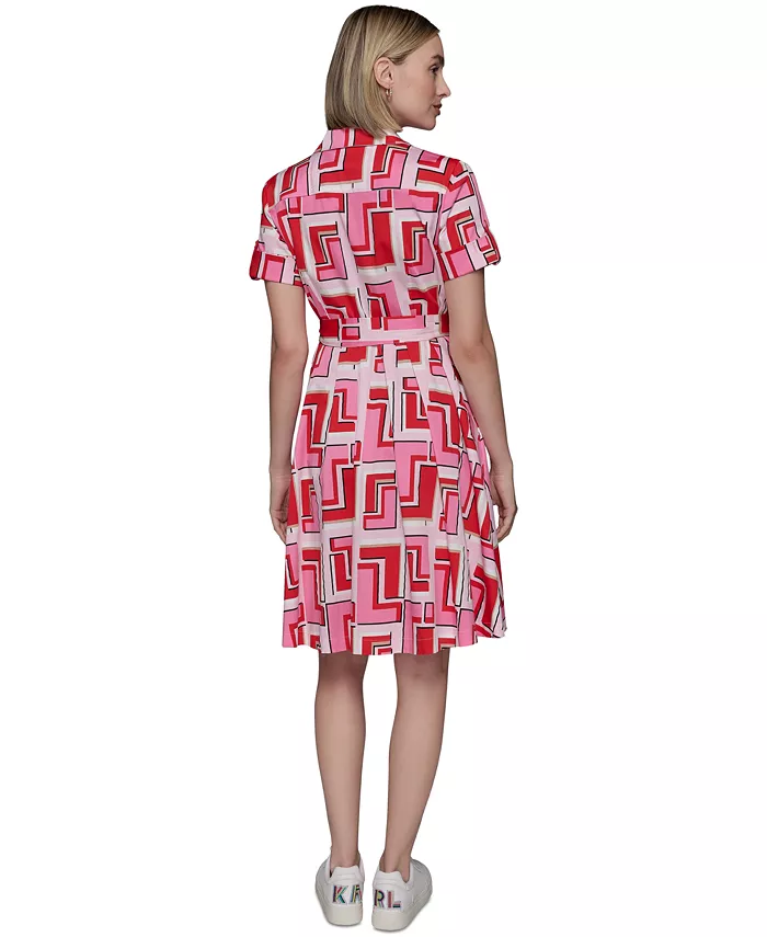 KARL LAGERFELD PARIS Women's Printed Shirtdress Women's Fashion Shoes & Accessories