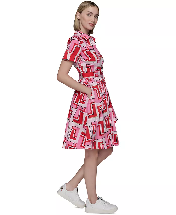 KARL LAGERFELD PARIS Women's Printed Shirtdress Women's Fashion Shoes & Accessories