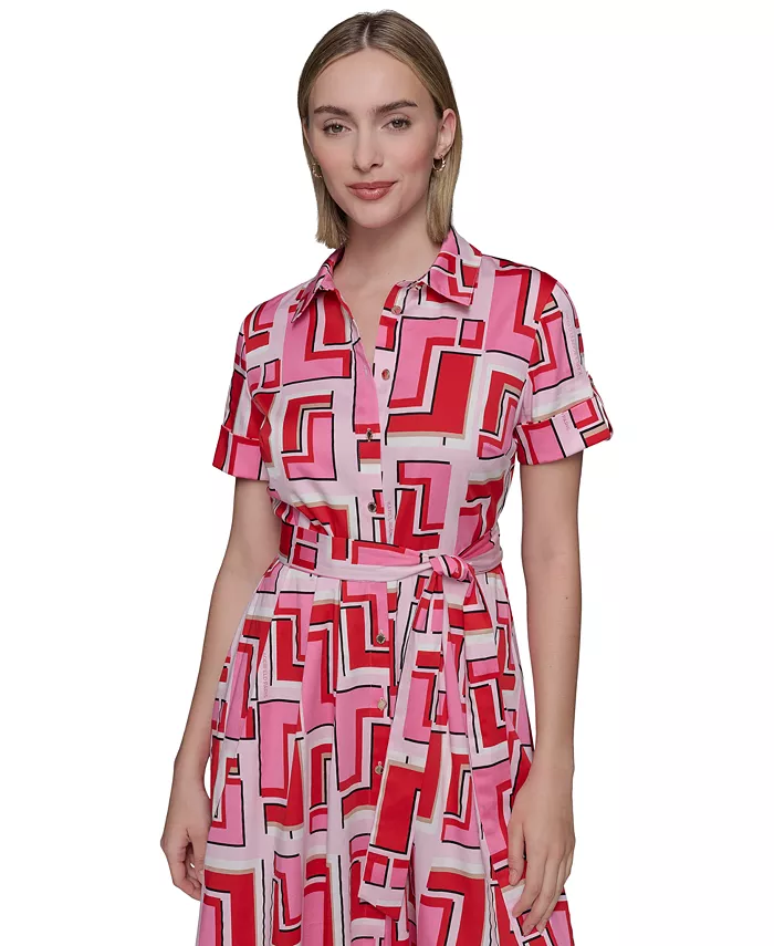 KARL LAGERFELD PARIS Women's Printed Shirtdress Women's Fashion Shoes & Accessories
