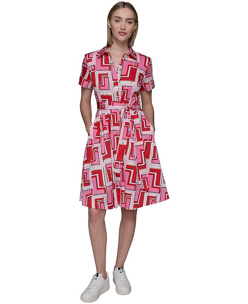 KARL LAGERFELD PARIS Women's Printed Shirtdress Women's Fashion Shoes & Accessories