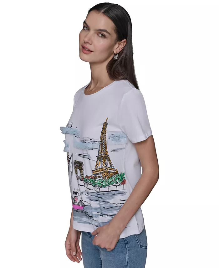 KARL LAGERFELD PARIS Women's Sailing Choupette Graphic T-Shirt Women's Fashion Shoes & Accessories