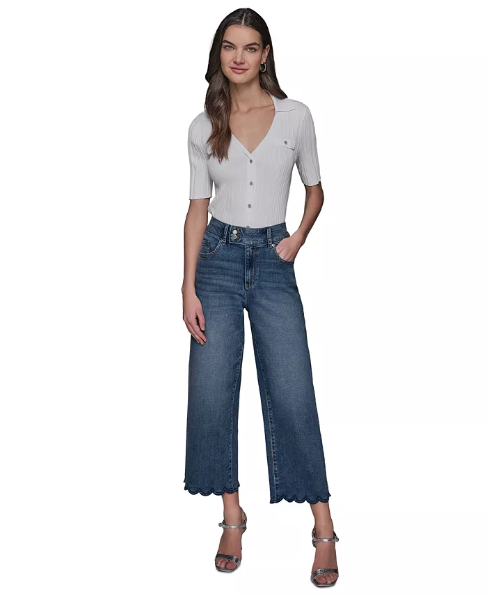 KARL LAGERFELD PARIS Women's Scallop-Edge Cropped Jeans Women's Fashion Shoes & Accessories