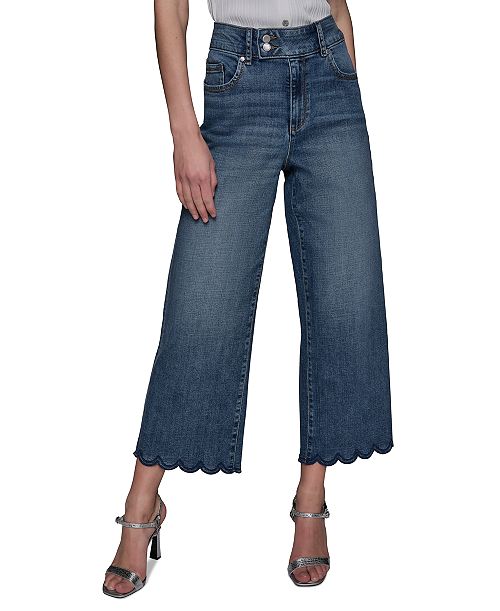 KARL LAGERFELD PARIS Women's Scallop-Edge Cropped Jeans Women's Fashion Shoes & Accessories