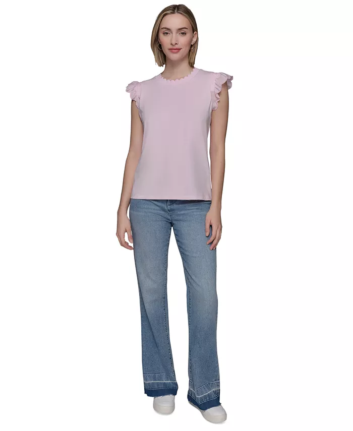 KARL LAGERFELD PARIS Women's Scalloped Flutter-Sleeve Top Women's Fashion Shoes & Accessories