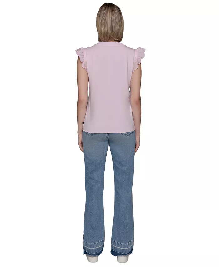 KARL LAGERFELD PARIS Women's Scalloped Flutter-Sleeve Top Women's Fashion Shoes & Accessories