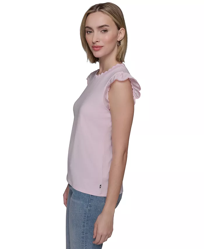 KARL LAGERFELD PARIS Women's Scalloped Flutter-Sleeve Top Women's Fashion Shoes & Accessories