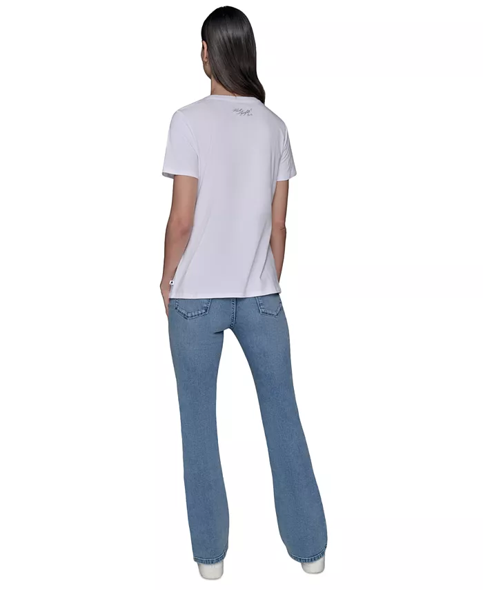 KARL LAGERFELD PARIS Women's Sequined Eiffel Tower Graphic T-Shirt Women's Fashion Shoes & Accessories