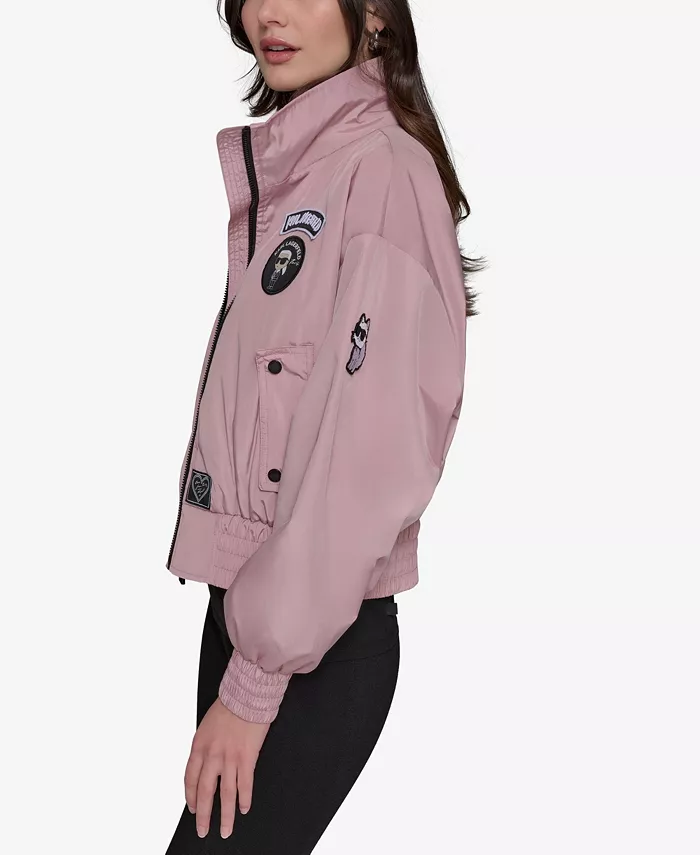 Karl Lagerfeld Women's Logo Collar Bomber Women's Fashion Shoes & Accessories