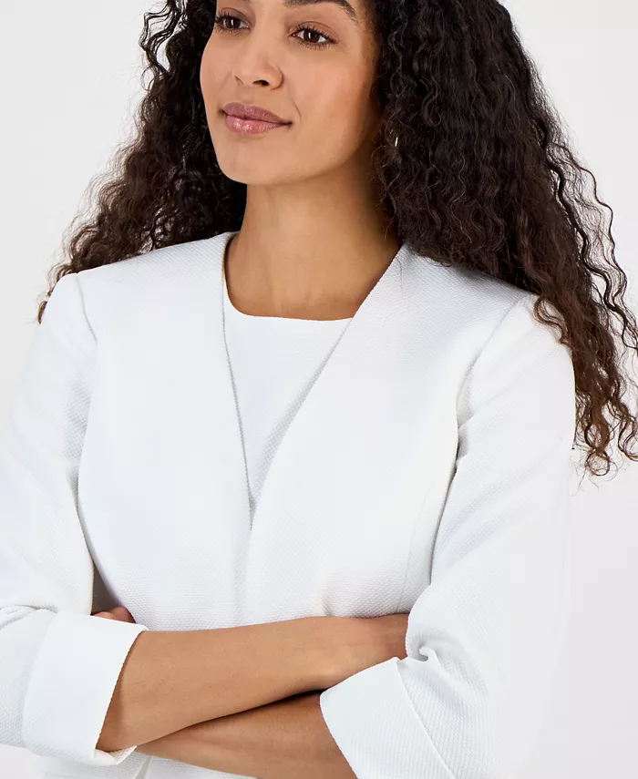 Kasper Women's Collarless Open-Front Cuffed Jacket Regular & Petite Sizes Women's Fashion Shoes & Accessories