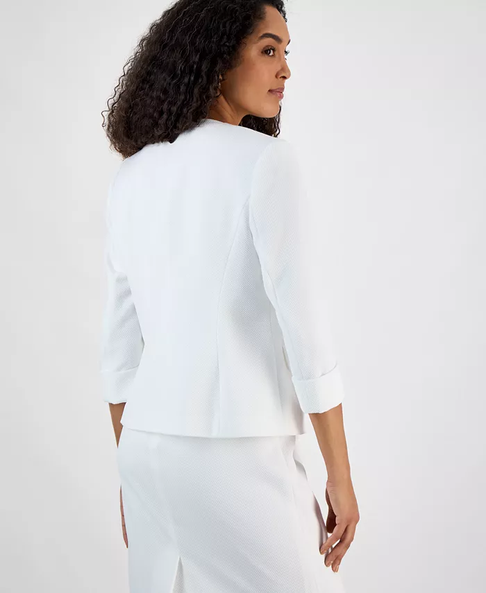 Kasper Women's Collarless Open-Front Cuffed Jacket Regular & Petite Sizes Women's Fashion Shoes & Accessories