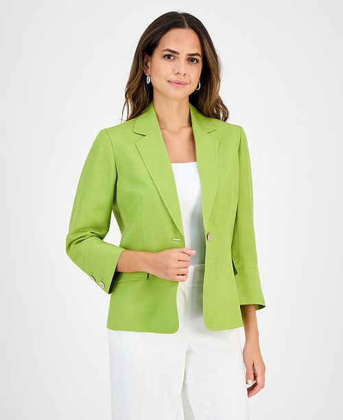 Kasper Women's Linen Blend Notched-Collar 3/4-Sleeve Jacket Women's Fashion Shoes & Accessories