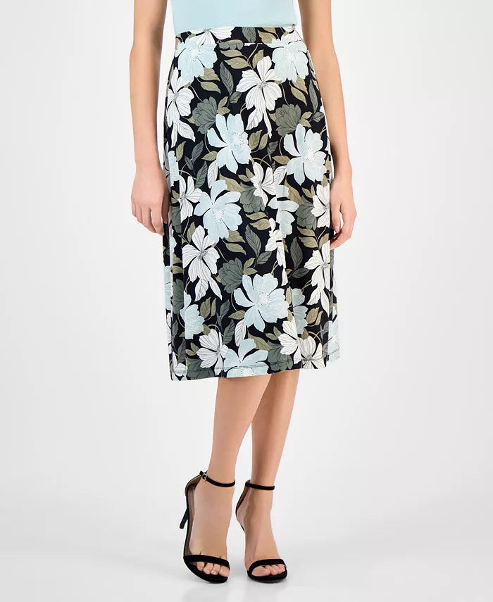 Kasper Women's Printed Pull-On Midi Skirt Women's Fashion Shoes & Accessories