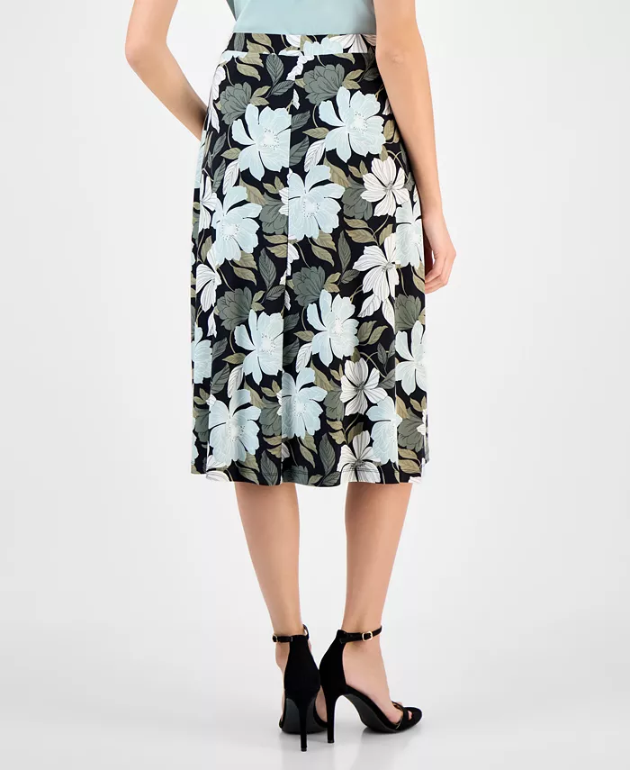 Kasper Women's Printed Pull-On Midi Skirt Women's Fashion Shoes & Accessories