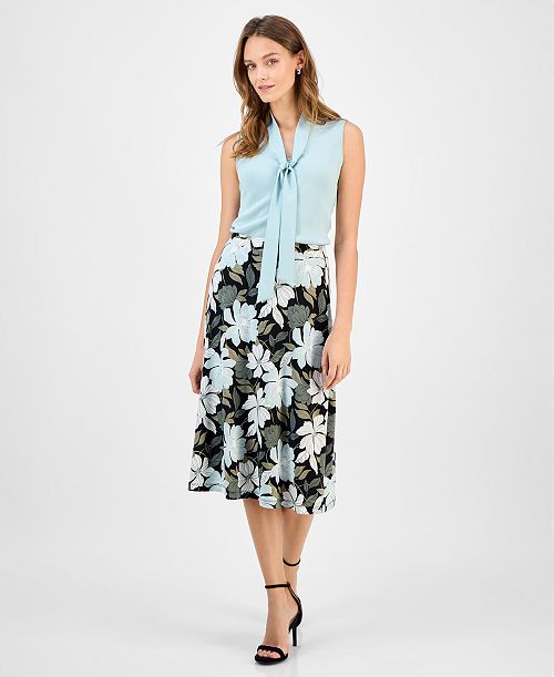 Kasper Women's Printed Pull-On Midi Skirt Women's Fashion Shoes & Accessories