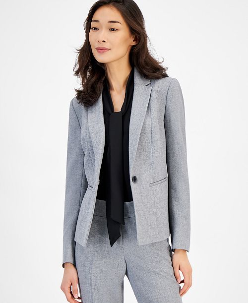 Kasper Women's Stretch Crepe One Button Blazer Regular & Petite Women's Fashion Shoes & Accessories