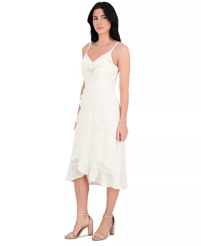 Kensie Women's Ruffled Lace High-Low Midi Dress Women's Fashion Shoes & Accessories