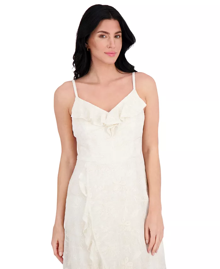 Kensie Women's Ruffled Lace High-Low Midi Dress Women's Fashion Shoes & Accessories