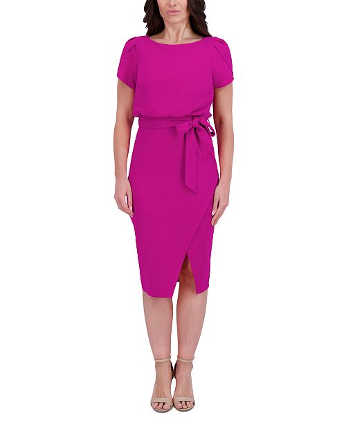 Kensie Women's Tulip-Sleeve Tie-Waist Sheath Dress Women's Fashion Shoes & Accessories