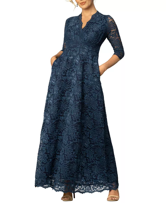 Kiyonna Women's Maria Lace A-Line Evening Gown With Pockets Women's Fashion Shoes & Accessories