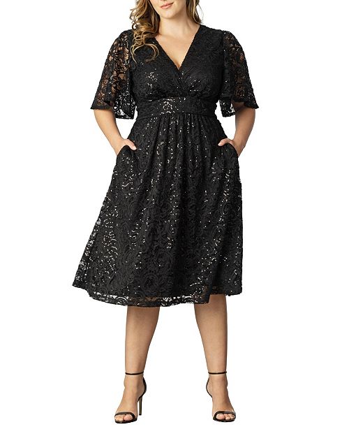 Kiyonna Women's Plus Size Starry Sequin Lace Cocktail Dress Women's Fashion Shoes & Accessories