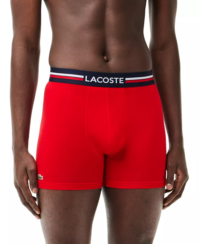 Lacoste Men's 3-Pack Regular-Fit Stretch French Flag Boxer Briefs Men's Fashion & Accessories