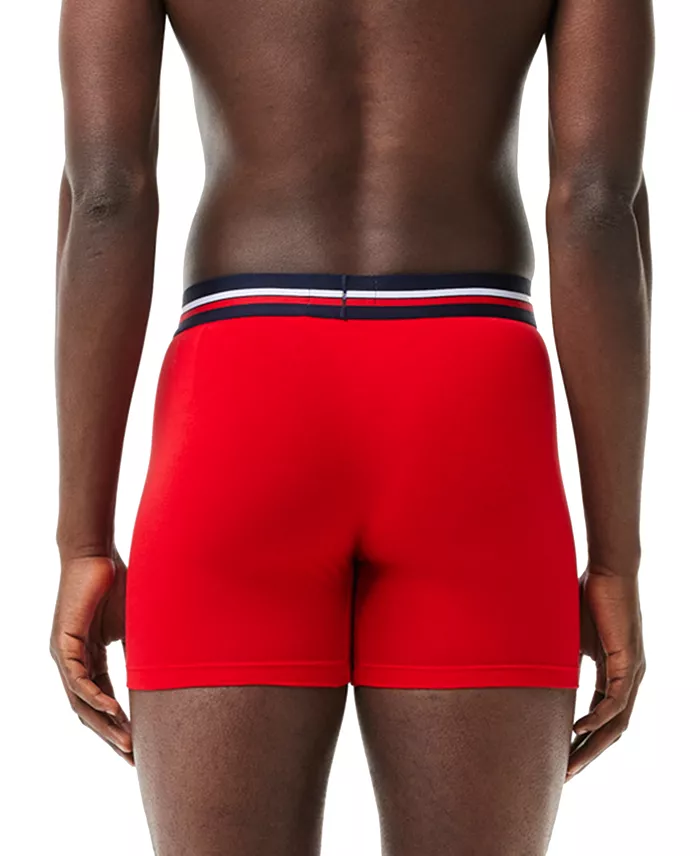 Lacoste Men's 3-Pack Regular-Fit Stretch French Flag Boxer Briefs Men's Fashion & Accessories