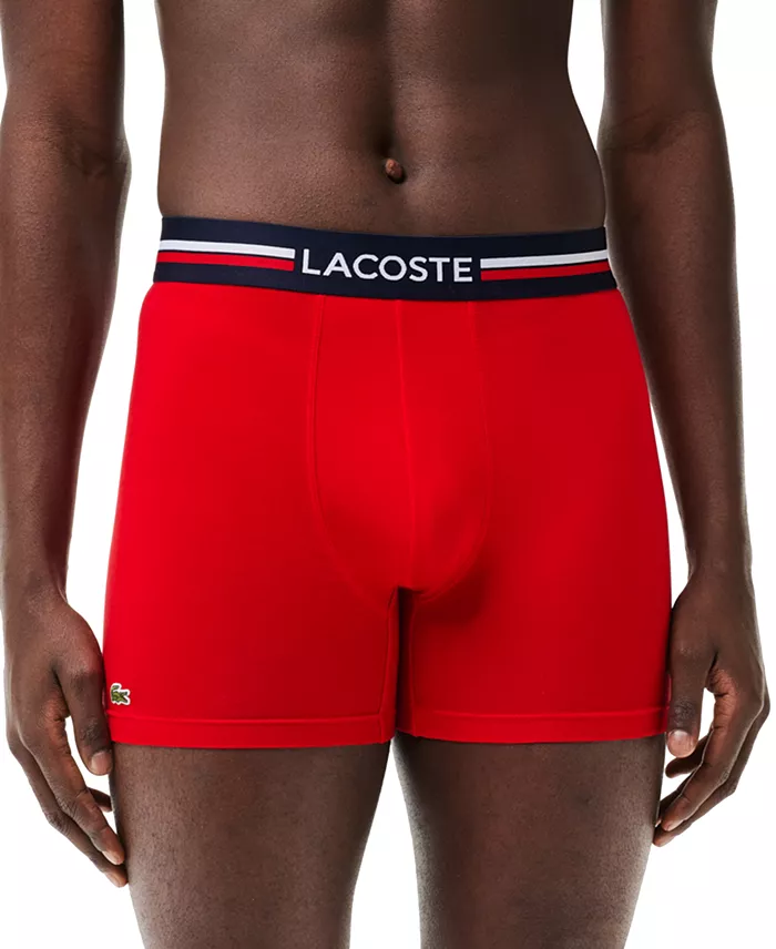 Lacoste Men's 3-Pack Regular-Fit Stretch French Flag Boxer Briefs Men's Fashion & Accessories