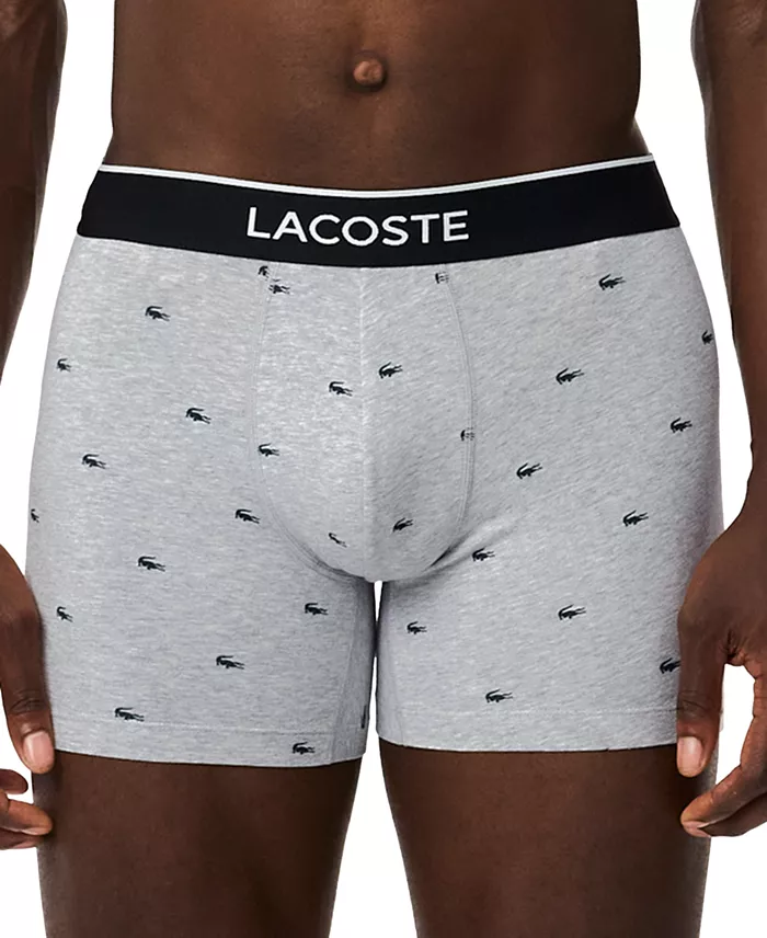 Lacoste Men's 3-Pack Regular-Fit Stretch Mini-Croc Boxer Briefs Men's Fashion & Accessories