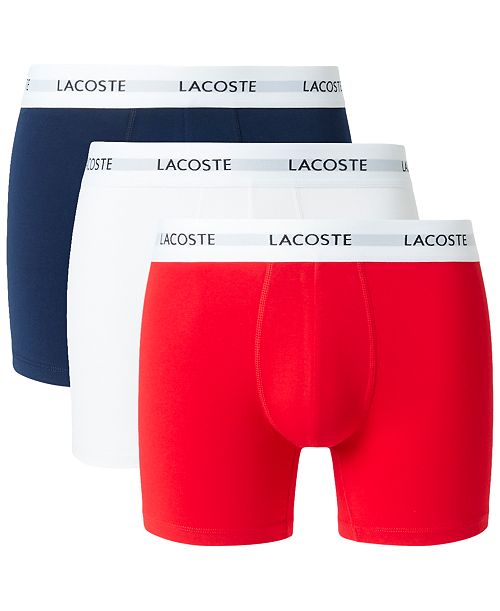 Lacoste Men's 3-Pk. Regular-Fit Logo Waistband 5" Boxer Briefs Men's Fashion & Accessories