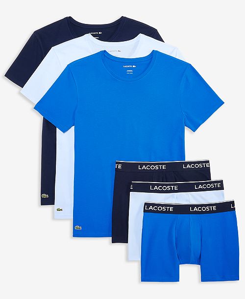 Lacoste Men's 3-Pk. Slim Fit Crewneck T-Shirts & 3-Pk. Regular-Fit Logo Boxer Briefs Holiday Gift Set Men's Fashion & Accessories
