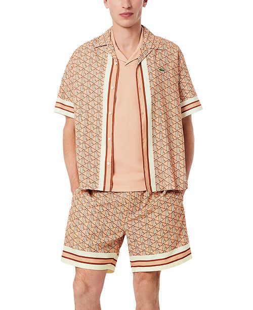 Lacoste Men's Relaxed-Fit Geo-Pattern Stripe Woven Shorts Men's Fashion & Accessories