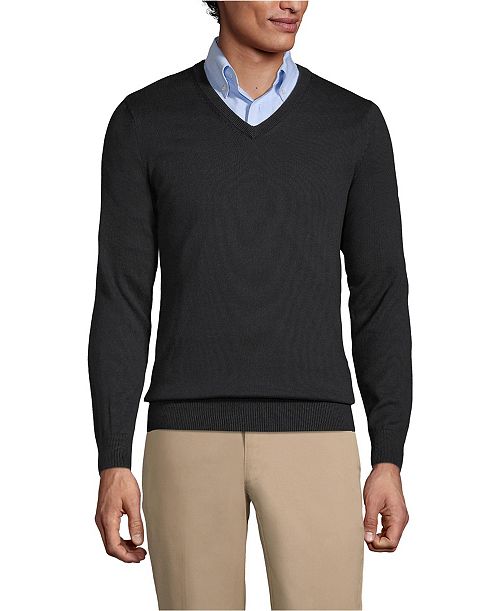 Lands' End Men's Cotton Modal Fine Gauge V-neck Sweater Men's Fashion & Accessories