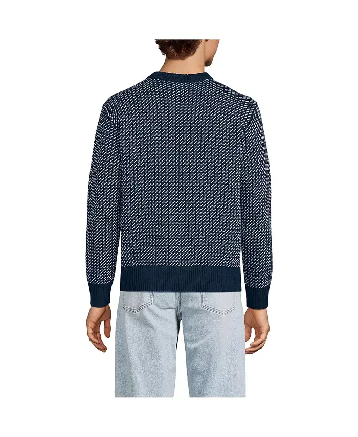 Lands' End Men's Drifter Jacquard Button Up Crewneck Sweater Men's Fashion & Accessories