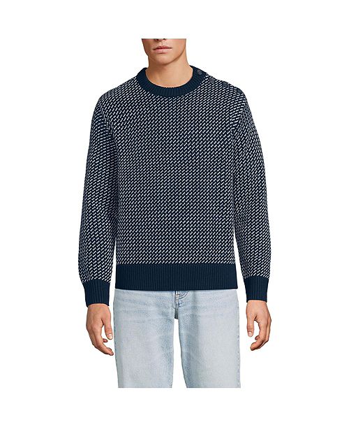 Lands' End Men's Drifter Jacquard Button Up Crewneck Sweater Men's Fashion & Accessories