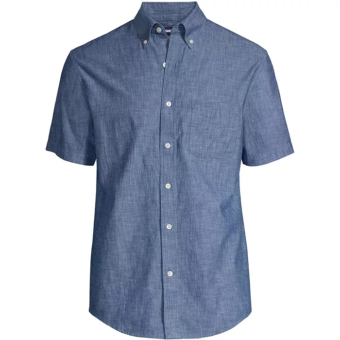 Lands' End Men's Short Sleeve Button Down Chambray Shirt Men's Fashion & Accessories