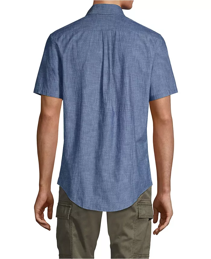 Lands' End Men's Short Sleeve Button Down Chambray Shirt Men's Fashion & Accessories