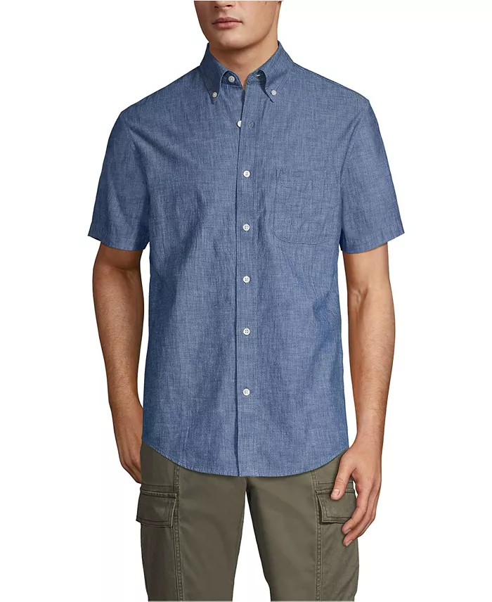 Lands' End Men's Short Sleeve Button Down Chambray Shirt Men's Fashion & Accessories