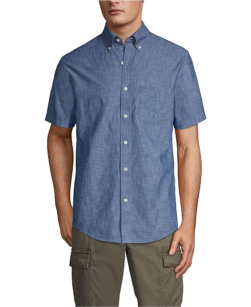 Lands' End Men's Short Sleeve Button Down Chambray Shirt Men's Fashion & Accessories