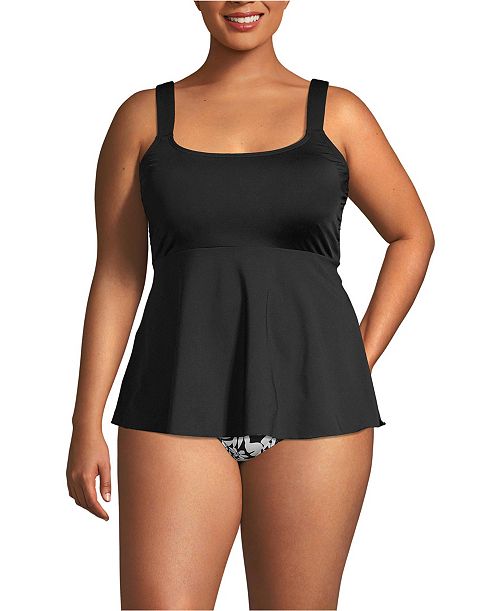 Lands' End Plus Size Adjustable Scoop Neck Flutter Tankini Top Women's Fashion Shoes & Accessories