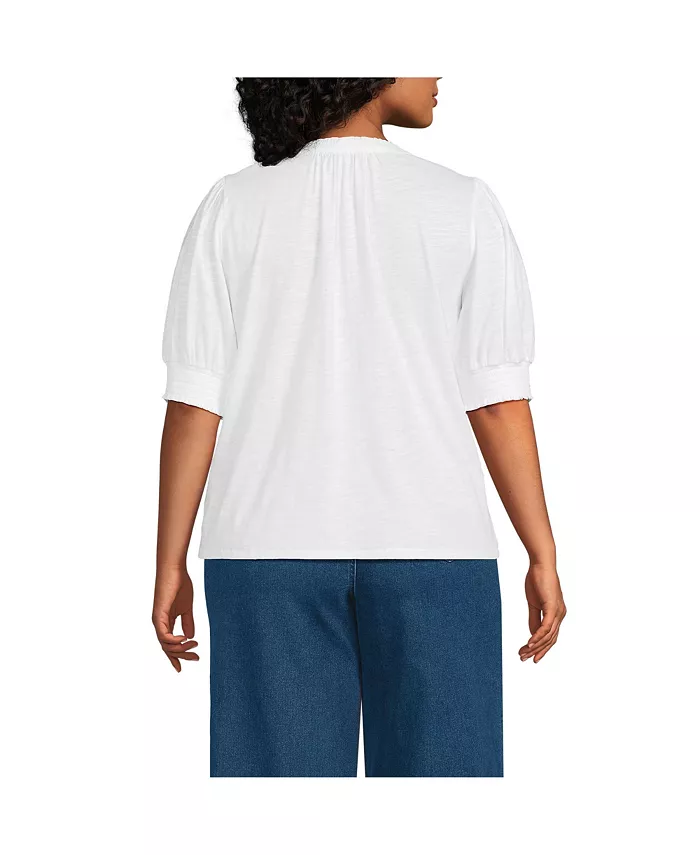 Lands' End Plus Size Button Pintuck Puff Sleeve Top Women's Fashion Shoes & Accessories